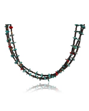 Certified Authentic 3 Strand Navajo .925 Sterling Silver Turquoise and Coral Native American Necklace 15649-22