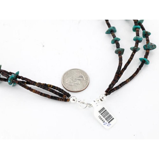Certified Authentic 3 Strand Navajo .925 Sterling Silver Turquoise and Coral Native American Necklace 15649-22 Certified Authentic 3 Strand Navajo .925 Sterling Silver Turquoise and Coral Native American Necklace 15649-22