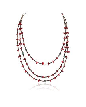 Certified Authentic 3 Strand Navajo .925 Sterling Silver Turquoise and Coral Native American Necklace 370993141641