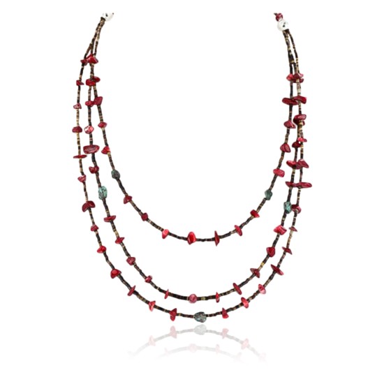 Certified Authentic 3 Strand Navajo .925 Sterling Silver Turquoise and Coral Native American Necklace 370993141641 Certified Authentic 3 Strand Navajo .925 Sterling Silver Turquoise and Coral Native American Necklace 370993141641