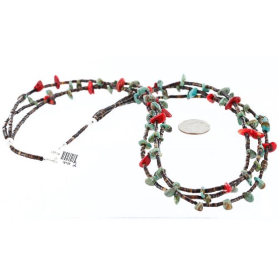 Certified Authentic 3 Strand Navajo .925 Sterling Silver Turquoise and Coral Native American Necklace 371002270545 Certified Authentic 3 Strand Navajo .925 Sterling Silver Turquoise and Coral Native American Necklace 371002270545