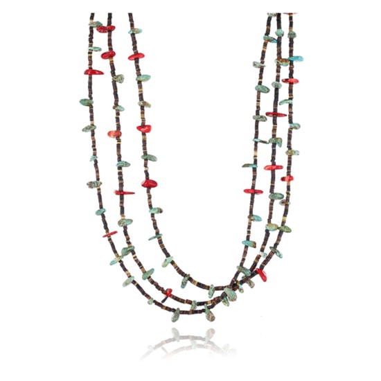 Certified Authentic 3 Strand Navajo .925 Sterling Silver Turquoise and Coral Native American Necklace 371002270545 Certified Authentic 3 Strand Navajo .925 Sterling Silver Turquoise and Coral Native American Necklace 371002270545