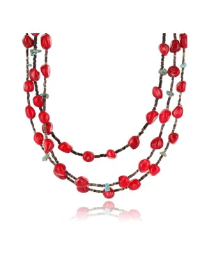 Certified Authentic 3 Strand Navajo .925 Sterling Silver Turquoise and Coral Native American Necklace 371006700165