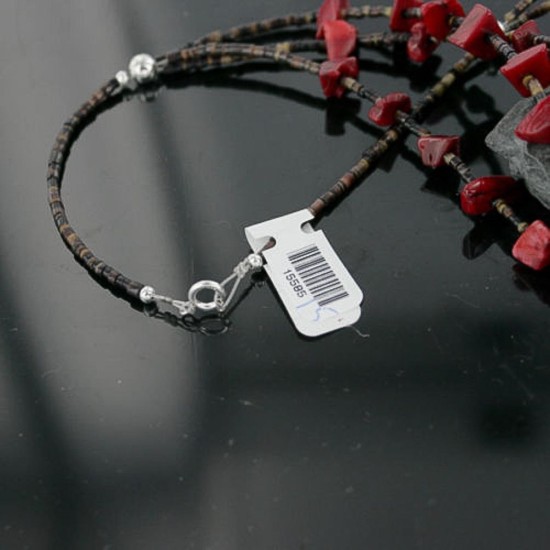 Certified Authentic 3 Strand Navajo .925 Sterling Silver Turquoise and Coral Native American Necklace 371322600344