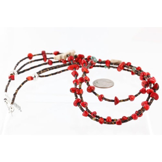 Certified Authentic 3 Strand Navajo .925 Sterling Silver Turquoise and Coral Native American Necklace 390752135111 Certified Authentic 3 Strand Navajo .925 Sterling Silver Turquoise and Coral Native American Necklace 390752135111