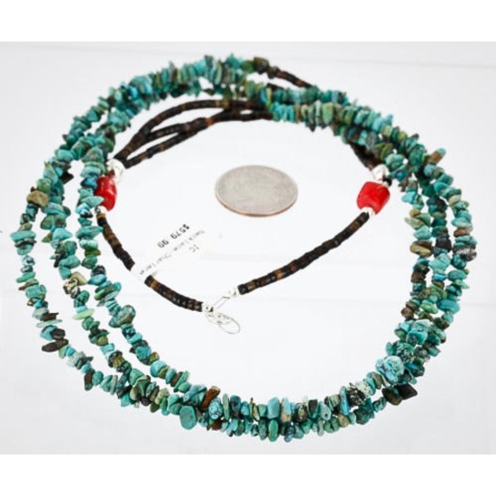 Certified Authentic 3 Strand Navajo .925 Sterling Silver Turquoise and Coral Native American Necklace 390829916476 Certified Authentic 3 Strand Navajo .925 Sterling Silver Turquoise and Coral Native American Necklace 390829916476