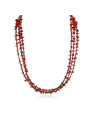 Certified Authentic 3 Strand Navajo .925 Sterling Silver Turquoise and Coral Neckalce Native American Necklace 371337540213