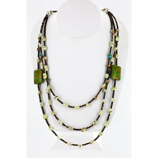 Certified Authentic 3 Strand Navajo .925 Sterling Silver Turquoise and Gaspeite Native American Necklace 15835-15 Certified Authentic 3 Strand Navajo .925 Sterling Silver Turquoise and Gaspeite Native American Necklace 15835-15
