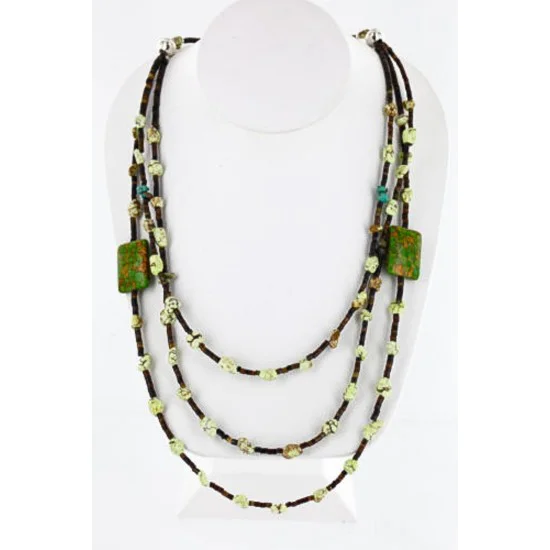Certified Authentic 3 Strand Navajo .925 Sterling Silver Turquoise and Gaspeite Native American Necklace 15835-15