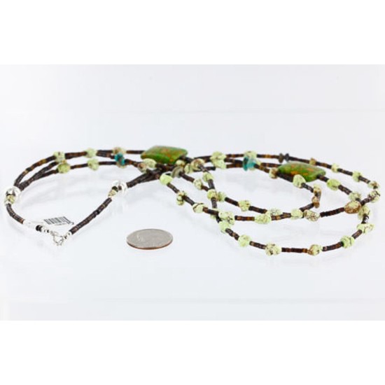 Certified Authentic 3 Strand Navajo .925 Sterling Silver Turquoise and Gaspeite Native American Necklace 15835-15 Certified Authentic 3 Strand Navajo .925 Sterling Silver Turquoise and Gaspeite Native American Necklace 15835-15