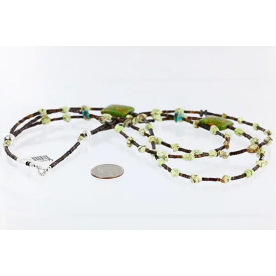 Certified Authentic 3 Strand Navajo .925 Sterling Silver Turquoise and Gaspeite Native American Necklace 15835-15