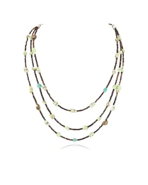 Certified Authentic 3 Strand Navajo .925 Sterling Silver Turquoise and Gaspeite Native American Necklace 25279-00