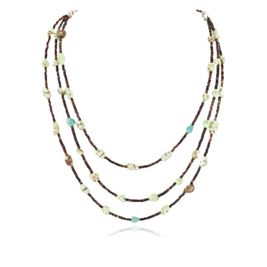 Certified Authentic 3 Strand Navajo .925 Sterling Silver Turquoise and Gaspeite Native American Necklace 25279-00