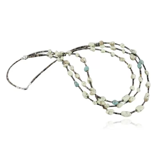 Certified Authentic 3 Strand Navajo .925 Sterling Silver Turquoise and Gaspeite Native American Necklace 370957166234