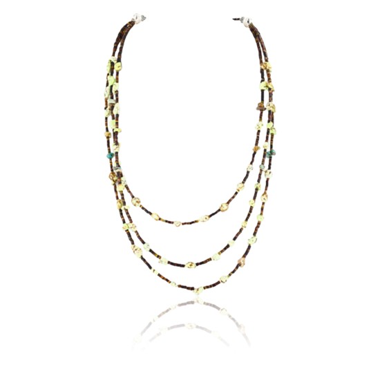 Certified Authentic 3 Strand Navajo .925 Sterling Silver Turquoise and Gaspeite Native American Necklace 370991409546