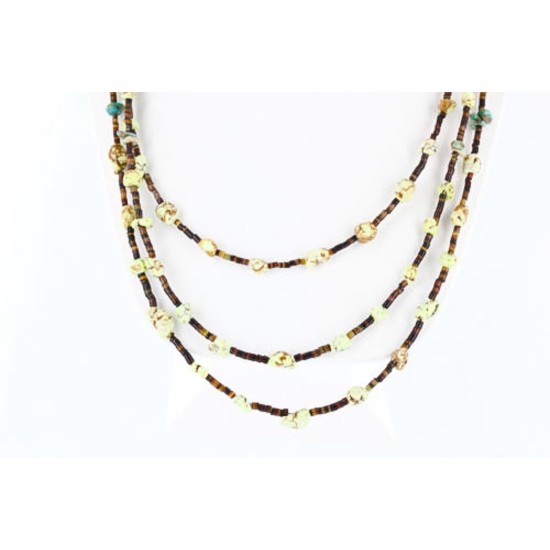 Certified Authentic 3 Strand Navajo .925 Sterling Silver Turquoise and Gaspeite Native American Necklace 370991409546