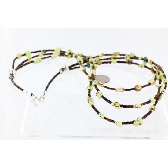 Certified Authentic 3 Strand Navajo .925 Sterling Silver Turquoise and Gaspeite Native American Necklace 370991409546