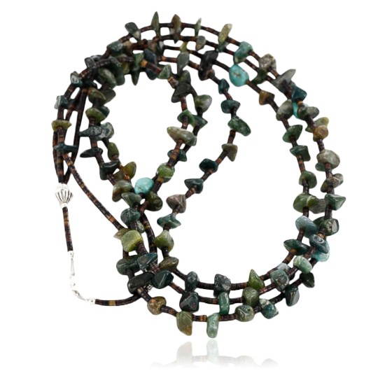 Certified Authentic 3 Strand Navajo .925 Sterling Silver Turquoise and GREEN AGATE Native American Necklace 15856-101 Certified Authentic 3 Strand Navajo .925 Sterling Silver Turquoise and GREEN AGATE Native American Necklace 15856-101
