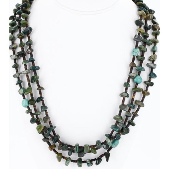 Certified Authentic 3 Strand Navajo .925 Sterling Silver Turquoise and GREEN AGATE Native American Necklace 15856-101 Certified Authentic 3 Strand Navajo .925 Sterling Silver Turquoise and GREEN AGATE Native American Necklace 15856-101