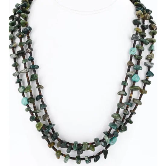 Certified Authentic 3 Strand Navajo .925 Sterling Silver Turquoise and GREEN AGATE Native American Necklace 15856-101 Certified Authentic 3 Strand Navajo .925 Sterling Silver Turquoise and GREEN AGATE Native American Necklace 15856-101