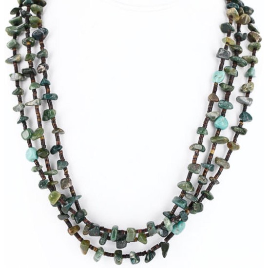 Certified Authentic 3 Strand Navajo .925 Sterling Silver Turquoise and GREEN AGATE Native American Necklace 15856-101 Certified Authentic 3 Strand Navajo .925 Sterling Silver Turquoise and GREEN AGATE Native American Necklace 15856-101