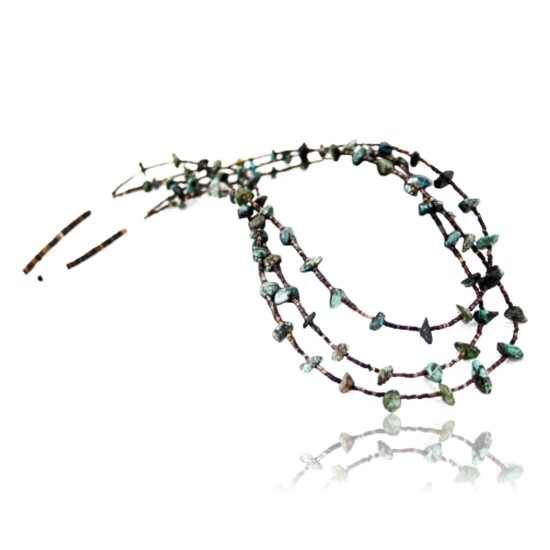 Certified Authentic 3 Strand Navajo .925 Sterling Silver Turquoise and Heishi Native American Necklace 15621-11 Certified Authentic 3 Strand Navajo .925 Sterling Silver Turquoise and Heishi Native American Necklace 15621-11