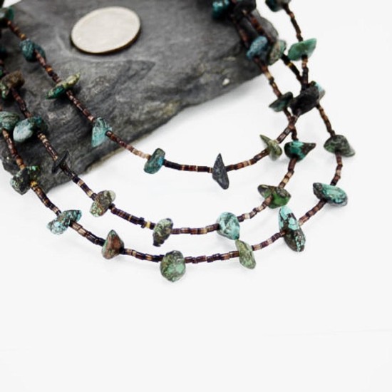 Certified Authentic 3 Strand Navajo .925 Sterling Silver Turquoise and Heishi Native American Necklace 15621-11 Certified Authentic 3 Strand Navajo .925 Sterling Silver Turquoise and Heishi Native American Necklace 15621-11