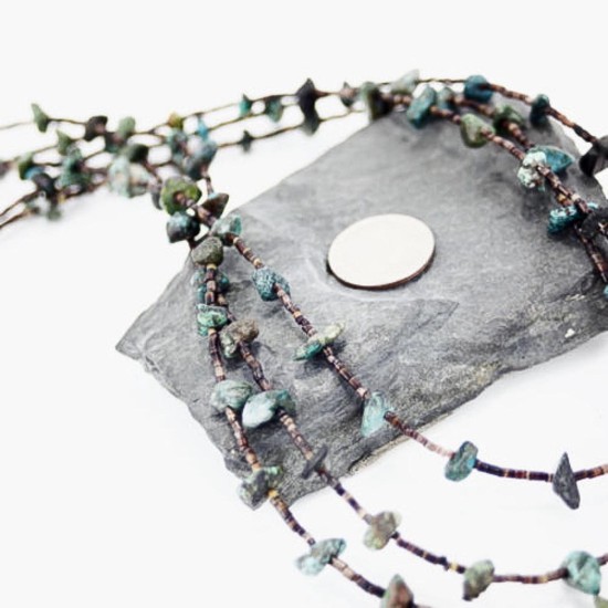 Certified Authentic 3 Strand Navajo .925 Sterling Silver Turquoise and Heishi Native American Necklace 15621-11 Certified Authentic 3 Strand Navajo .925 Sterling Silver Turquoise and Heishi Native American Necklace 15621-11