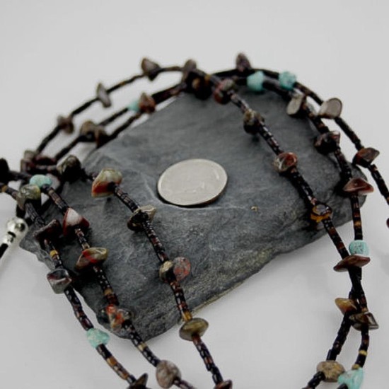 Certified Authentic 3 Strand Navajo .925 Sterling Silver Turquoise and Jasper Native American Necklace 15297-11 Certified Authentic 3 Strand Navajo .925 Sterling Silver Turquoise and Jasper Native American Necklace 15297-11