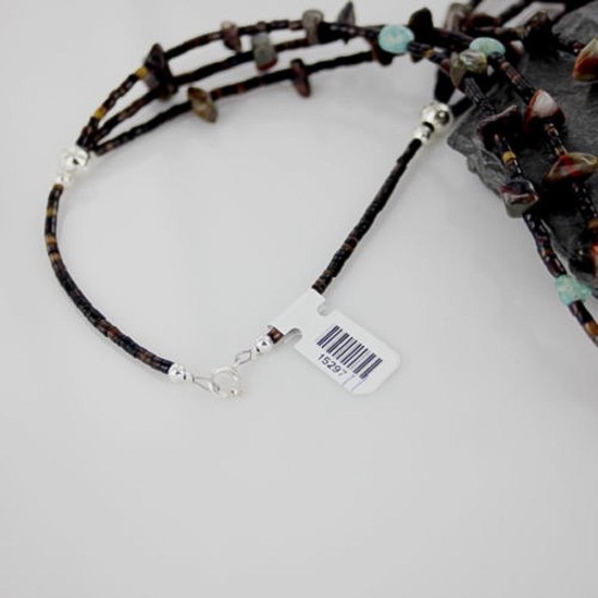 Certified Authentic 3 Strand Navajo .925 Sterling Silver Turquoise and Jasper Native American Necklace 15297-11 Certified Authentic 3 Strand Navajo .925 Sterling Silver Turquoise and Jasper Native American Necklace 15297-11