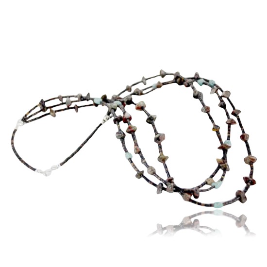 Certified Authentic 3 Strand Navajo .925 Sterling Silver Turquoise and Jasper Native American Necklace 15297-11 Certified Authentic 3 Strand Navajo .925 Sterling Silver Turquoise and Jasper Native American Necklace 15297-11
