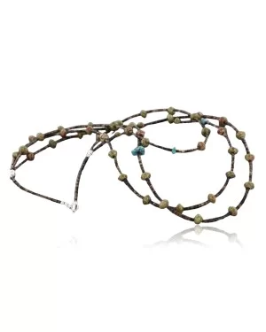 Certified Authentic 3 Strand Navajo .925 Sterling Silver Turquoise and Jasper Native American Necklace 15401-12