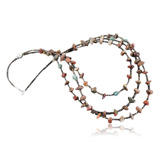 Certified Authentic 3 Strand Navajo .925 Sterling Silver Turquoise and Jasper Native American Necklace 15585-18 Certified Authentic 3 Strand Navajo .925 Sterling Silver Turquoise and Jasper Native American Necklace 15585-18