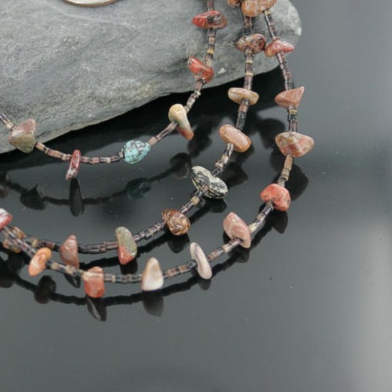 Certified Authentic 3 Strand Navajo .925 Sterling Silver Turquoise and Jasper Native American Necklace 15585-18 Certified Authentic 3 Strand Navajo .925 Sterling Silver Turquoise and Jasper Native American Necklace 15585-18