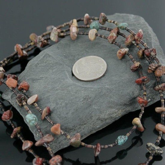 Certified Authentic 3 Strand Navajo .925 Sterling Silver Turquoise and Jasper Native American Necklace 15585-18 Certified Authentic 3 Strand Navajo .925 Sterling Silver Turquoise and Jasper Native American Necklace 15585-18