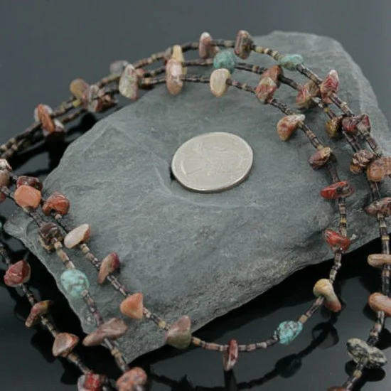 Certified Authentic 3 Strand Navajo .925 Sterling Silver Turquoise and Jasper Native American Necklace 15585-18 Certified Authentic 3 Strand Navajo .925 Sterling Silver Turquoise and Jasper Native American Necklace 15585-18