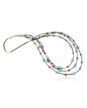Certified Authentic 3 Strand Navajo .925 Sterling Silver Turquoise and Jasper Native American Necklace 15585-4 Certified Authentic 3 Strand Navajo .925 Sterling Silver Turquoise and Jasper Native American Necklace 15585-4