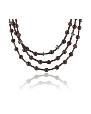Certified Authentic 3 Strand Navajo .925 Sterling Silver Turquoise and Jasper Native American Necklace 15835-12