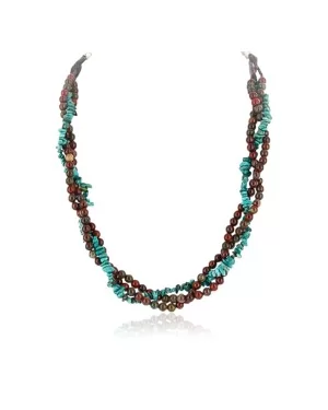 Certified Authentic 3 Strand Navajo .925 Sterling Silver Turquoise and Jasper Native American Necklace 15961
