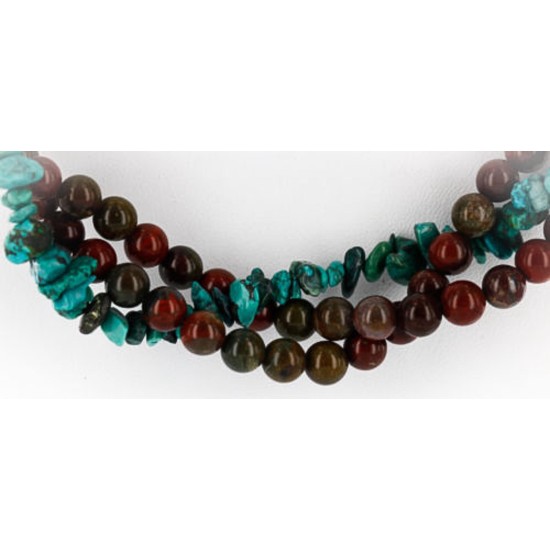 Certified Authentic 3 Strand Navajo .925 Sterling Silver Turquoise and Jasper Native American Necklace 15961