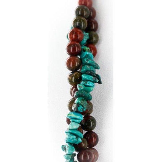 Certified Authentic 3 Strand Navajo .925 Sterling Silver Turquoise and Jasper Native American Necklace 15961
