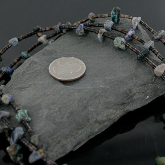 Certified Authentic 3 Strand Navajo .925 Sterling Silver Turquoise and Lapis Native American Necklace 15297-10 Certified Authentic 3 Strand Navajo .925 Sterling Silver Turquoise and Lapis Native American Necklace 15297-10