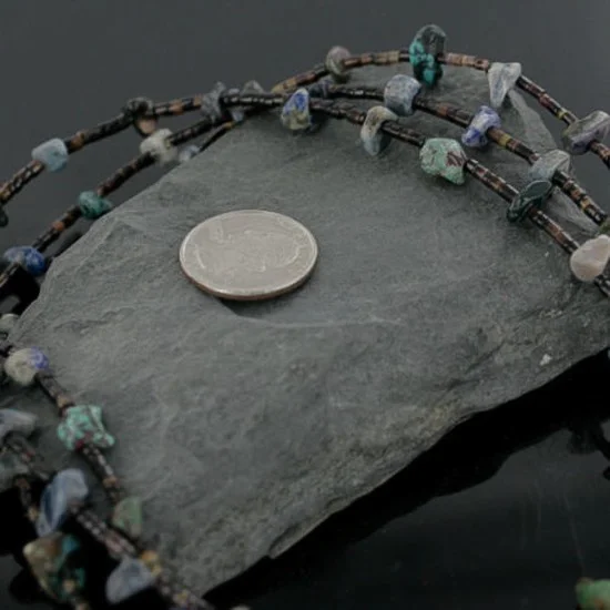 Certified Authentic 3 Strand Navajo .925 Sterling Silver Turquoise and Lapis Native American Necklace 15297-10 Certified Authentic 3 Strand Navajo .925 Sterling Silver Turquoise and Lapis Native American Necklace 15297-10