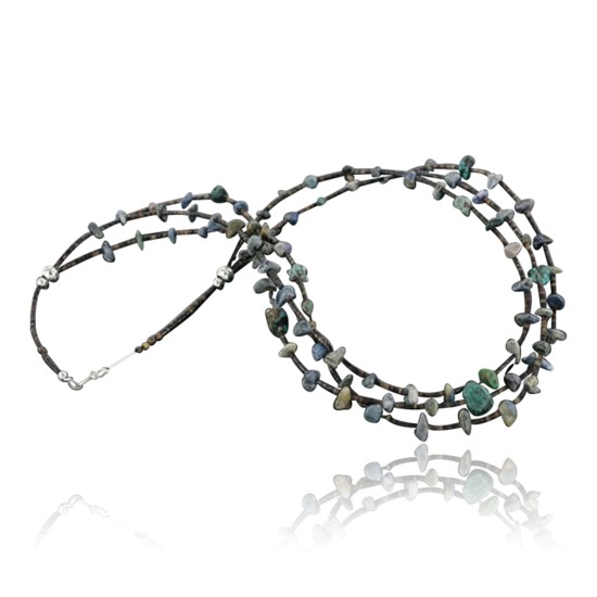 Certified Authentic 3 Strand Navajo .925 Sterling Silver Turquoise and Lapis Native American Necklace 15297-10 Certified Authentic 3 Strand Navajo .925 Sterling Silver Turquoise and Lapis Native American Necklace 15297-10