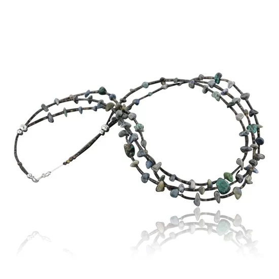 Certified Authentic 3 Strand Navajo .925 Sterling Silver Turquoise and Lapis Native American Necklace 15297-10 Certified Authentic 3 Strand Navajo .925 Sterling Silver Turquoise and Lapis Native American Necklace 15297-10