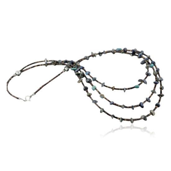 Certified Authentic 3 Strand Navajo .925 Sterling Silver Turquoise and Lapis Native American Necklace 1530-35