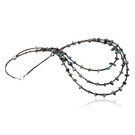 Certified Authentic 3 Strand Navajo .925 Sterling Silver Turquoise and Lapis Native American Necklace 1530-35 Certified Authentic 3 Strand Navajo .925 Sterling Silver Turquoise and Lapis Native American Necklace 1530-35