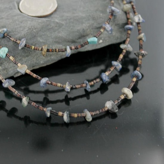 Certified Authentic 3 Strand Navajo .925 Sterling Silver Turquoise and Lapis Native American Necklace 1530-35 Certified Authentic 3 Strand Navajo .925 Sterling Silver Turquoise and Lapis Native American Necklace 1530-35