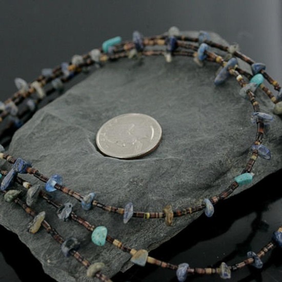 Certified Authentic 3 Strand Navajo .925 Sterling Silver Turquoise and Lapis Native American Necklace 1530-35 Certified Authentic 3 Strand Navajo .925 Sterling Silver Turquoise and Lapis Native American Necklace 1530-35