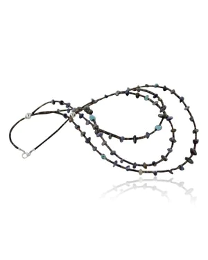 Certified Authentic 3 Strand Navajo .925 Sterling Silver Turquoise and Lapis Native American Necklace 1530-36